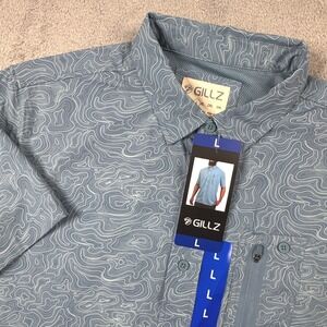 NWT Gillz Fishing Shirt Mens Large Blue Short Sleeve Print Performance Button